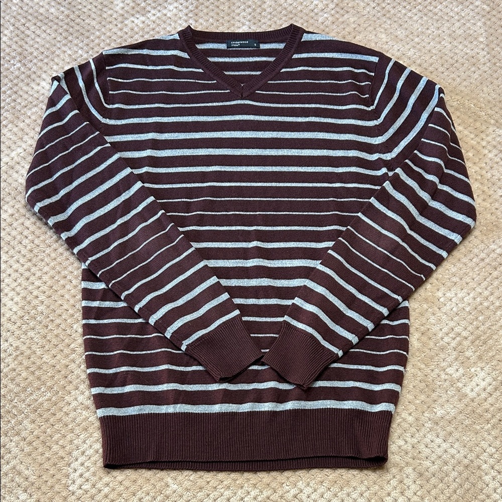 Cedarwood State V-Neck Striped Sweater in Brown and Gray Size S